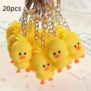 Cute Duck Design Keychain, 20pcs/set Mini Silicone Duck Charm Keychain, Party Gift for Friends, Birthday Gift, Holiday Gift, Keychain Surprise Collectibles