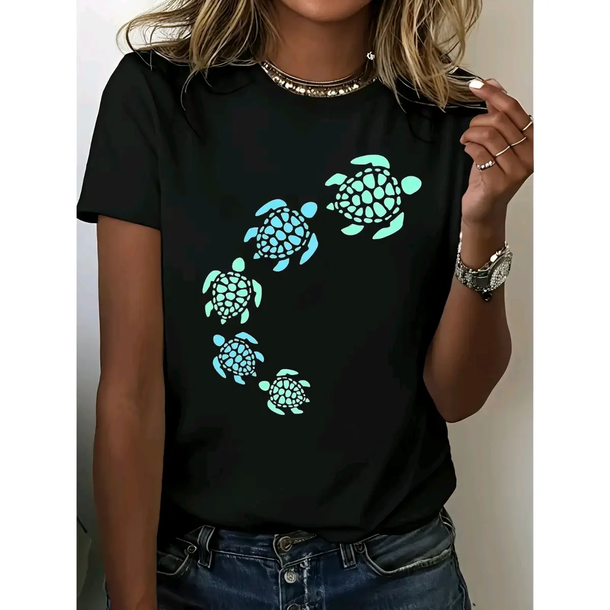]Sea Turtle Graphic T-Shirt-Cute Ocean Animal Print Tee, Unisex Casual Cotton Short Sleeve Crew Neck Top, Funny Marine Life Shirt, Summer Beach Outfit,Soft Everyday Wear for Men & Women