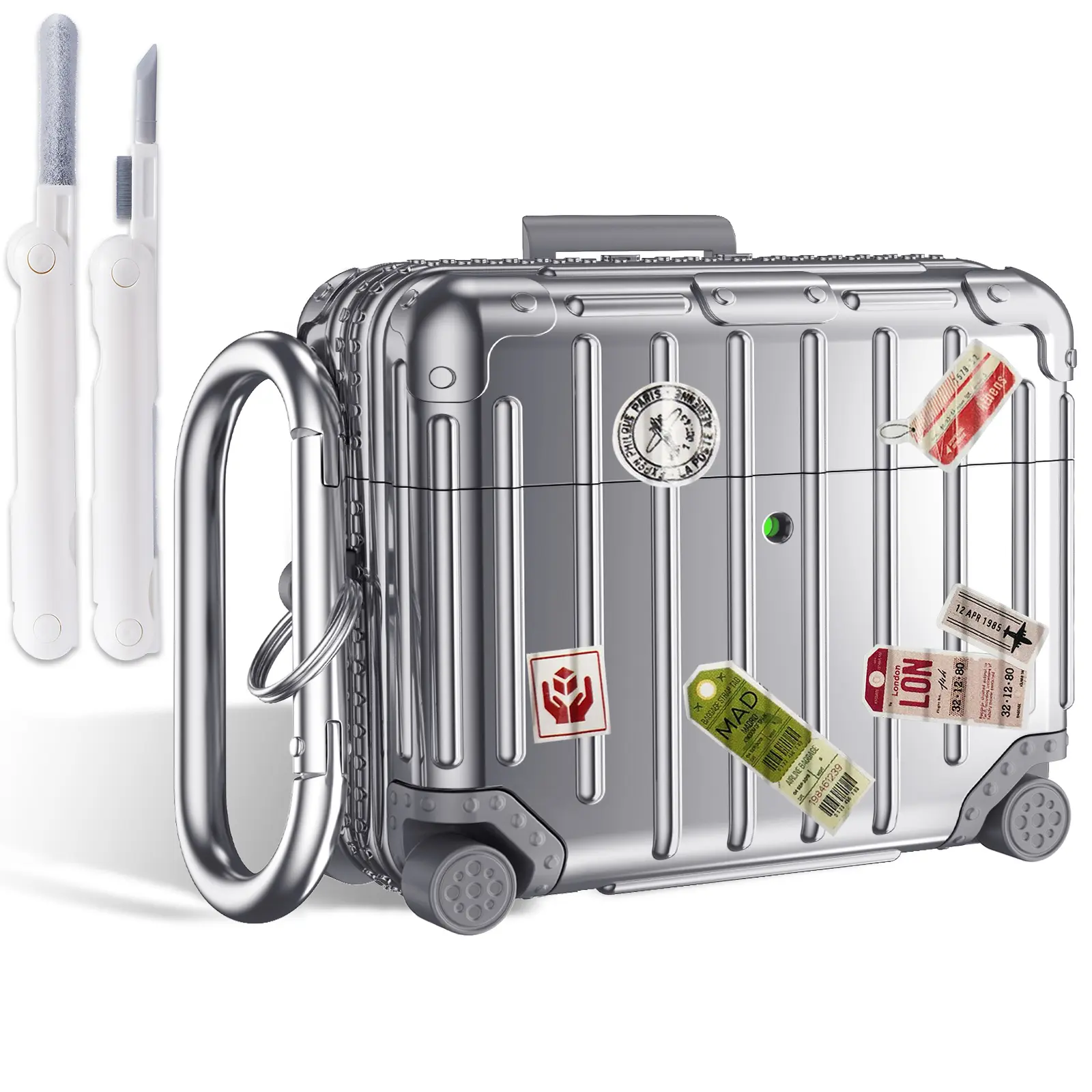 VISOOM Metal Shockproof Travel Luggage-Style Wireless Headphone Protective Case with Keychain, Charging-Compatible for AirPods Pro 3, Offers Enhanced Protection