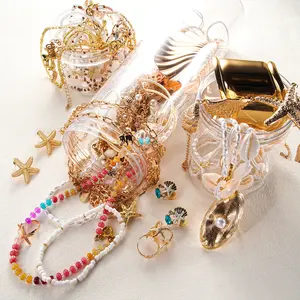 Ocean Style Jewelry set jar - Summer Gift Set for Women, Unique Birthday Present with Necklace, Earrings, Rings & Hidden Pearl - Perfect for Seaside Enthusiasts