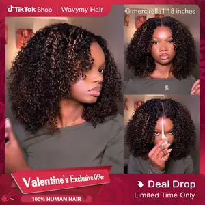 [250% Density ] Wavymy Styled-to-Go Casual Blonde Highlights Afro Kinky Curly 7x5 Lace Wear Go Glueless Wigs Pre-Cut & Pre-Plucked 100% Human Hair Wig 250% Density Outdoorfun
