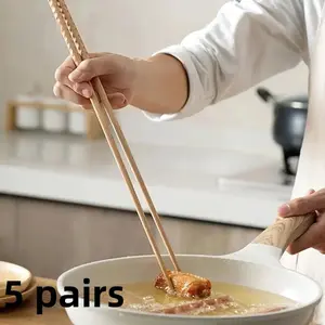 Wooden Chopsticks, 5 Pairs Extra Long Wooden Chopsticks, Stir Fry Non-slip Chopsticks, Kitchen Cooking Tool for Home & Restaurants