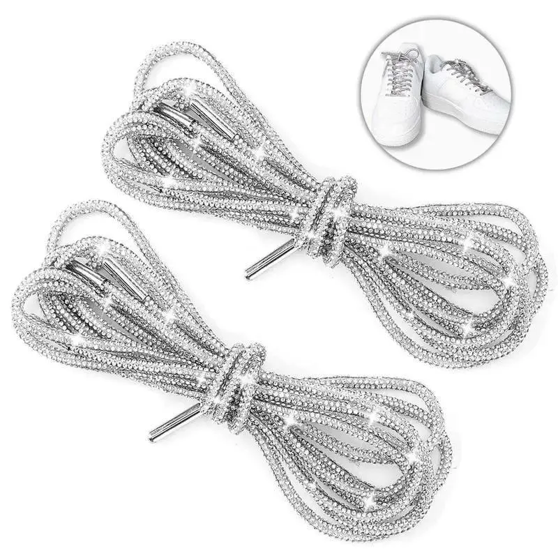 Rhinestone Glitter Footwear Laces, 47in Casual Round Rubber Cord, Customizable Sparkly Drawstring for Bridal Use, All-Seasons DIY Crafts Shoe Replacement, Sports Footwear Accessory, Footwear Lace