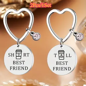 2pcs/set Stainless Steel Best Friend Keychains, Durable Modern Unisex Gift Set