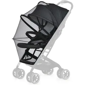 Stroller Mosquito Net, Full-Cover Encrypted Baby Accessories with Double Zipper, Breathable Foldable Baby Stroller Cover (Black)