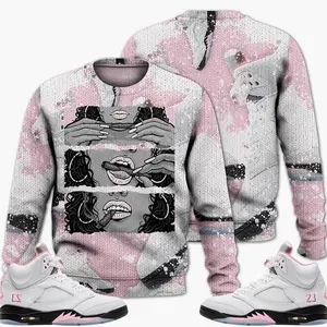 5 Medium Soft Pink Ugly Sweater, Soft Pink 35th Anniversary 5s Shirt, Lips Girls Couples Matching Outfits Streetwear Sneaker Shirt Clothes Fabric