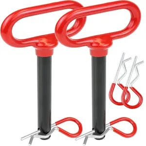 Wellmax 2-Pack 5/8" x 4-1/2" Steel Hitch Pin with 4pcs 3" R Clips, Durable Clevis Pin Design & Rubber-Coated Handle, Red Color