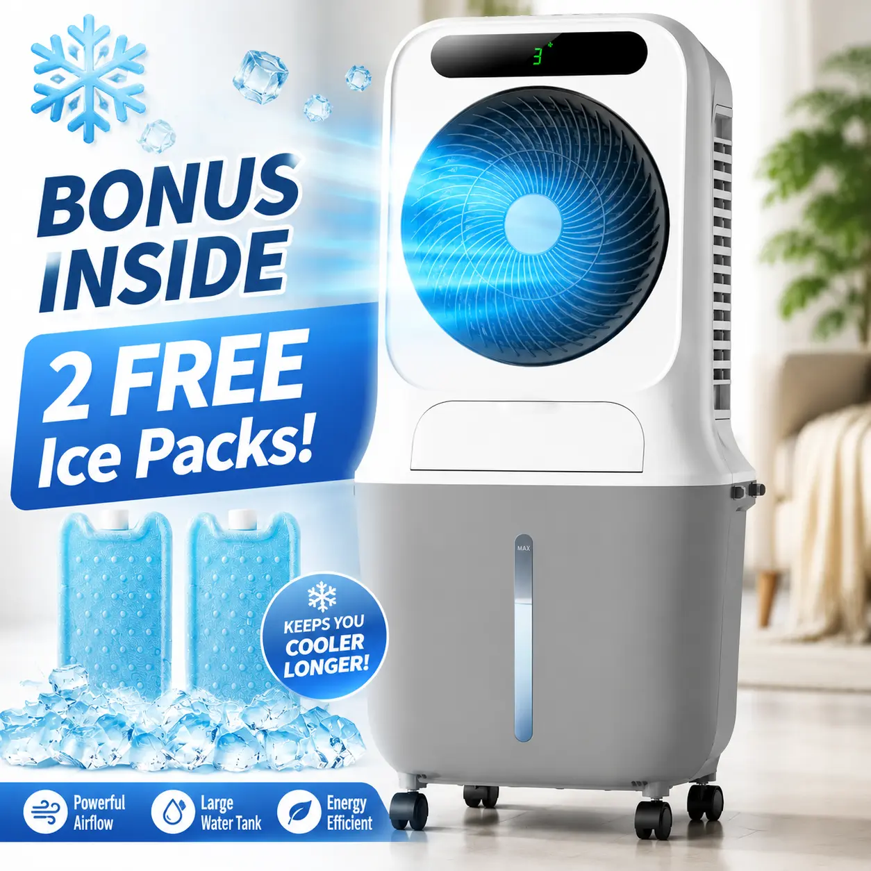 Evaporative Air Cooler, 2100-3000CFM Portable Evaporative Swamp Cooler, Portable Air Conditioner with 120° Oscillation, Remote Control & 24H Timer, 3 Modes 3 Speeds, 6.6 Gallon Cold Air Cooler with 2 Ice Packs