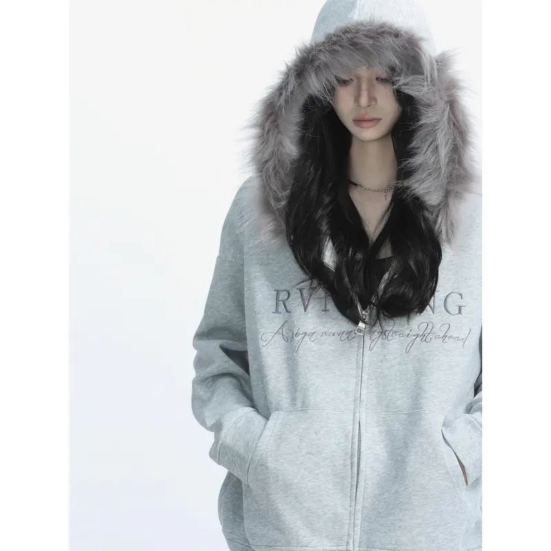 fur zip up hoodie y2k - TikTok Shop