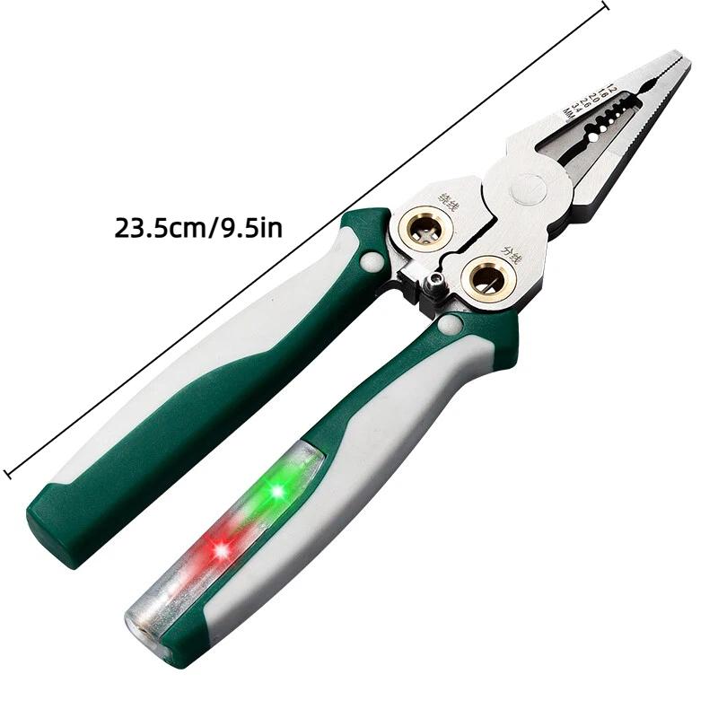 Stainless Steel 8-in-1 Wire Stripper Pliers with Voltage Test, Cable Cutting, Stripping, Crimping and Splitting Tool for Home, DIY and Electrical Work Stainless Steel 8-in-1 Wire Stripper Pliers with Voltage Test, Cable Cutting, Stripping, Crimping and Splitting Tool for Home, DIY and Electrical Work