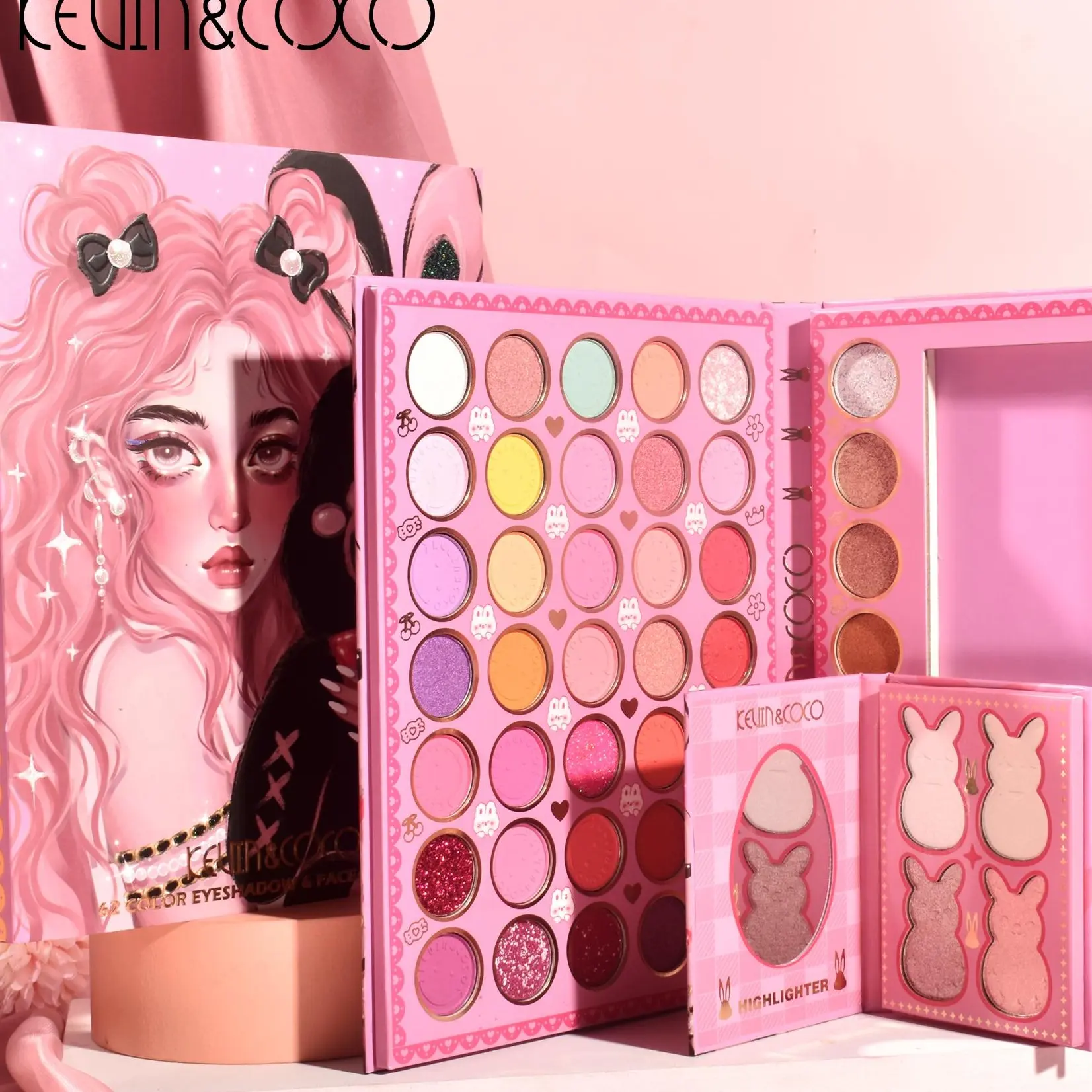 KEVIN&COCO 62-Color Eyeshadow Palette Book with Blush, Contour, & Removable 4-Color Highlighter Cosmetic Makeup Buy now