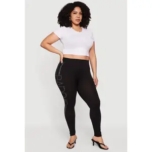 Plus Size High Waisted Rhinestone Baddie Graphic Leggings