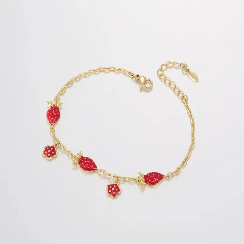 Strawberry-Themed Beaded Bracelet - Handcrafted Fashion Accessory for Women