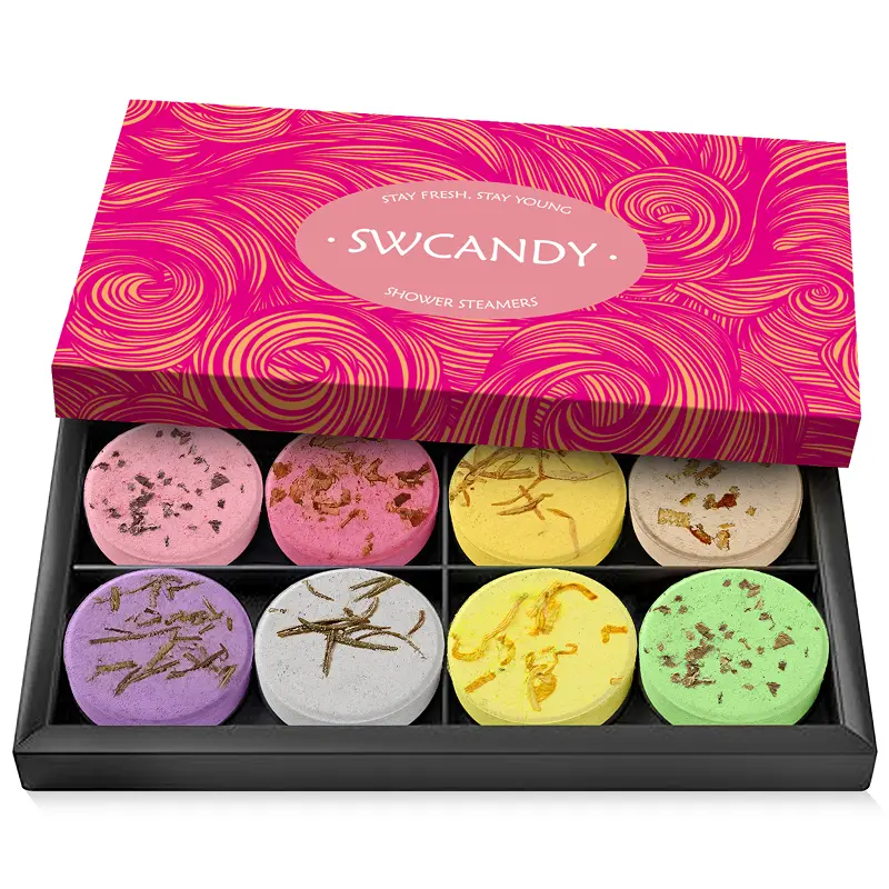 SWCANDY Shower Steamers 8 Pack, Concentrated Scented Bombs with Natural Essential Oils for Relaxation & Body Care, Aromatherapy Gift Set for Valentine's Day
