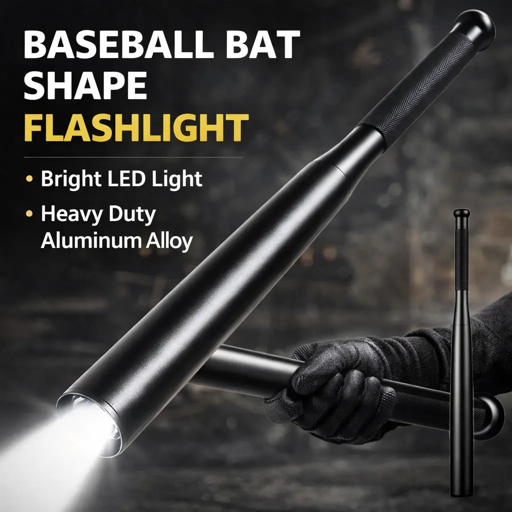 2-in-1 Baseball Bat Flashlight, Aluminum Alloy LED  Torch, Super Bright Handheld  Light with Lanyard, Portable Emergency Lighting for Outdoor Camping, Hiking, Night Walks,