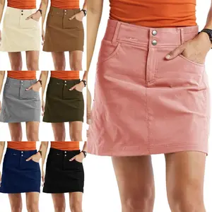 PASLTER Women's Elastic Mid Rise Hiking Skorts Workout Running Relaxed Fit Tennis Skirts with Shorts