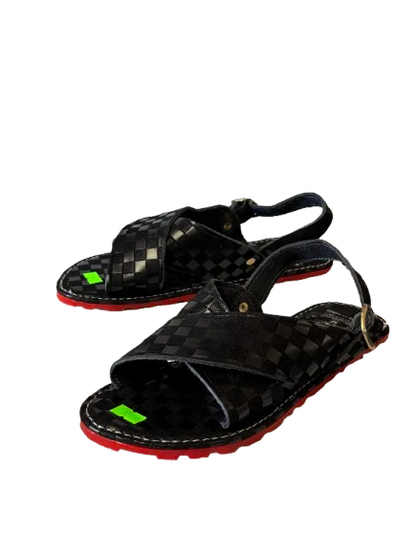 All Black Checkered Suela Roja Cruzado Huarache