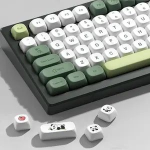 3C9-Matcha Panda Theme Keycap Set, 143-Key PBT Dye-Sub Keycaps in Green & Cream, Compatible with Cherry MX Mechanical Keyboards (61-108 Keys)