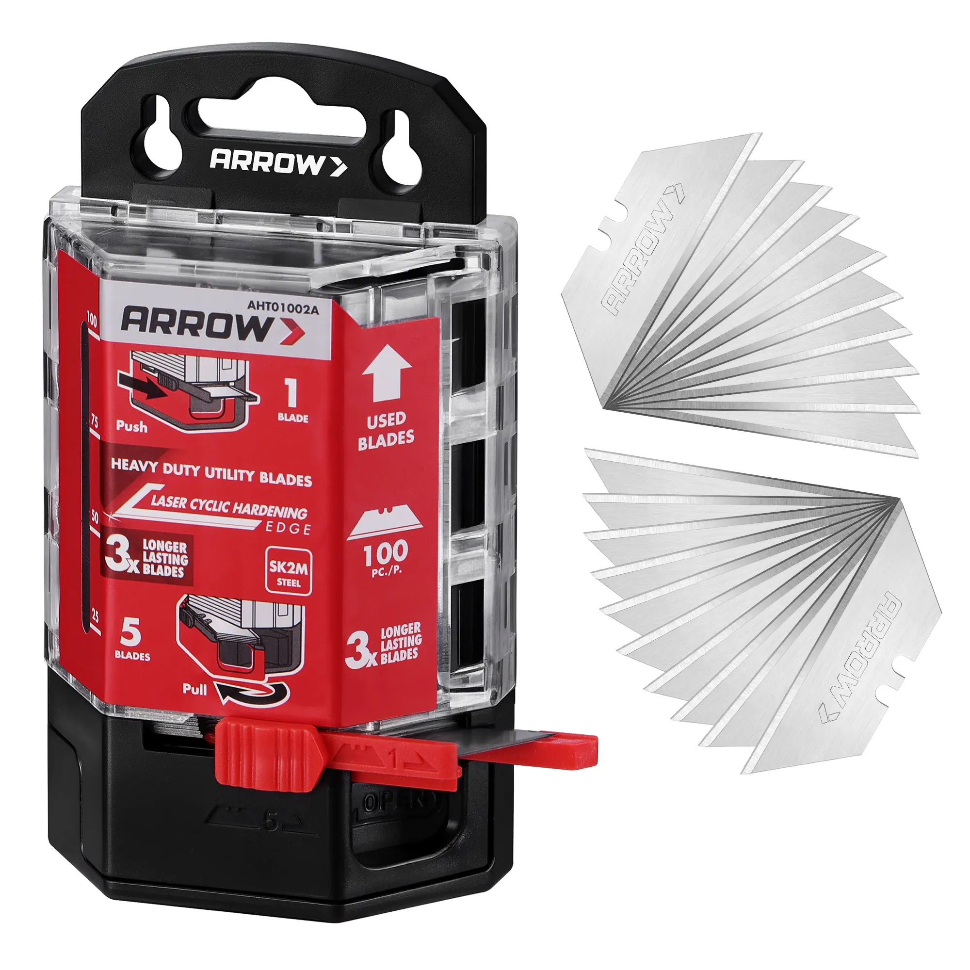 #summersale ARROW 100-Pack SK2 Utility Knife Blades, Premium Tempered Steel Box Cutter Blades with Convenient Dispenser, Sharp & Durable Replacement Blades for Cutting, Crafting, DIY Projects