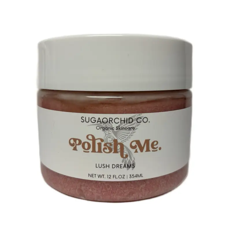 Suga Scrub Polish Me. Organic Sugar Scrub 12 FL OZ (354 mL) - Gentle Exfoliating for All Skin Types, Eczema Friendly