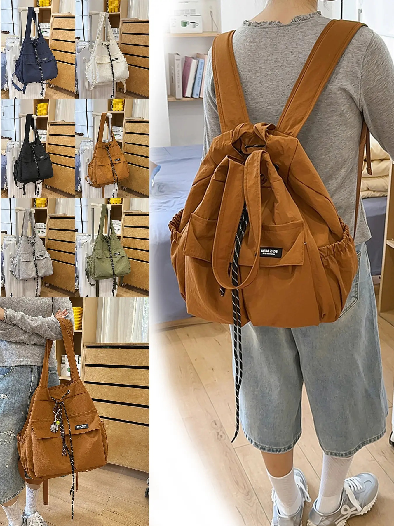 2026 New Simple Large Capacity Shoulder Bag, Multi-Functional Two-In-One Backpack, University Student Commute Crossbody Travel Bag, Convertible Tote Backpack, Casual Nylon Backpack, College Backpack