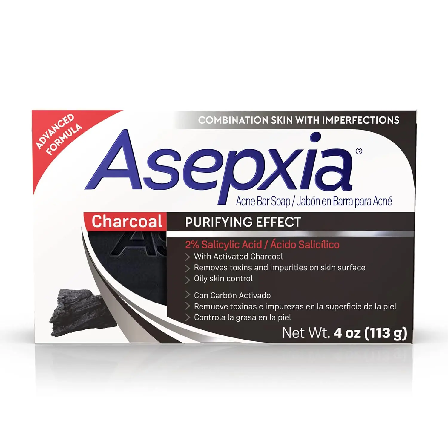 Asepxia Acne Bar Soap Cleanser - 4 oz Activated Charcoal, Salicylic Acid, Benzoyl Peroxide Exfoliant Deep Cleanser for Oily Skin Oil Control Wash, Pore Repair, Pimple Care Salicylic Acne Treatments