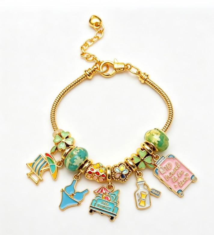 Summer Beach Travel Gold Snake Chain Charm Bracelet for Women, Enamel Vacation Charms Adjustable Bracelet with Beach Chair Bikini Suitcase Pendant Jewelry Gift Summer Beach Travel Gold Snake Chain Charm Bracelet for Women, Enamel Vacation Charms Adjustable Bracelet with Beach Chair Bikini Suitcase Pendant Jewelry Gift