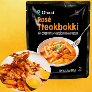O'Food Spicy Carbonara Rose Tteokbokki , Gluten-Free Korean Rice Cakes, Authentic Spicy Korean Street Food Snack, Perfect with Cheese and Ramen Noodles, Ready to Eat,8.46oz
