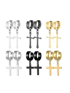 Punk Gothic Style Cross Design Dangle Earrings, Studded Cross Earrings, Stainless Steel Jewelry for Party, Daily Clothing Decor, Trendy All-match & Exquisite Jewelry for Birthday Gift