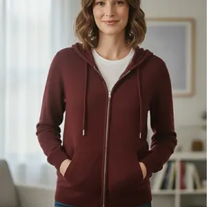Quince Women Mongolian Cashmere Full-Zip Hoodie Rich Burgundy S