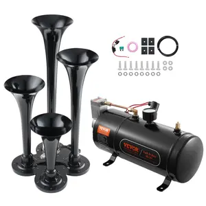 VEVOR Train Horns Kit, TikTokShopBlackFriday, 4 Trumpet Air Horn Kit, 150dB Train Horns for Pickup Trucks, 12V 120 psi Air Compressor 0.8 Gal/3 L Tank with Gauge for Any 12V Vehicle Car Truck Train Van Boat Power Sound Accessory VEVOR Super Brand Day