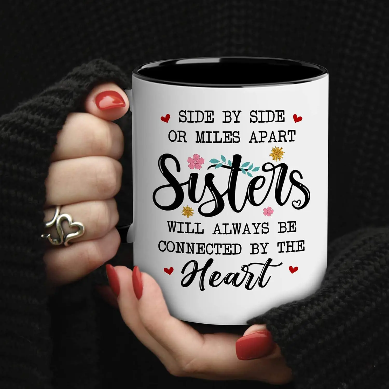 Ceramic Sister Mug, Reusable Round Insulated Coffee Cup, with Heartfelt Message for Family Use, for Best Sister Ever, Sister Birthday, Women, Mom, Daughter