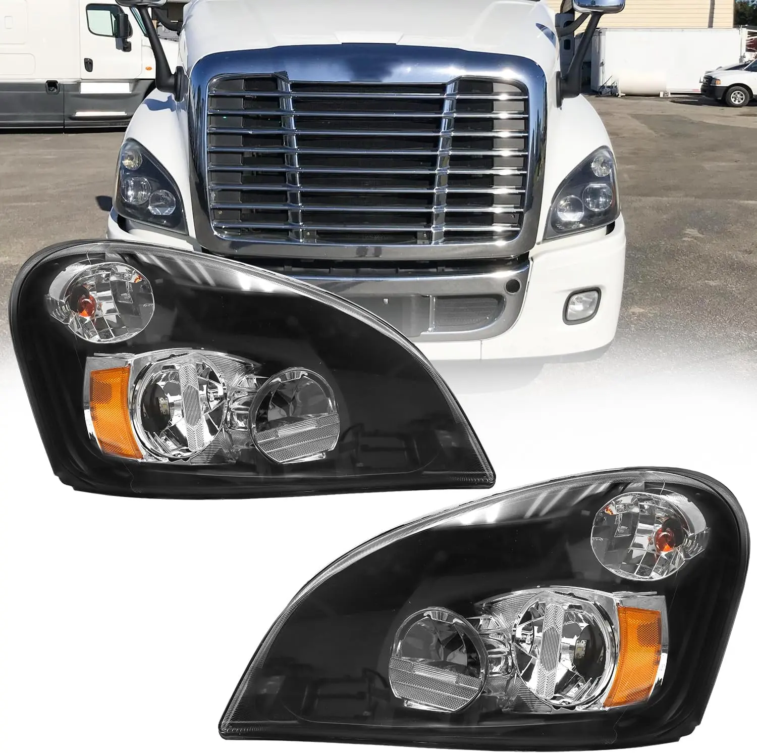 LED Headlight Assembly for 2008-2017 Freightliner Cascadia, Black Housing Clear Lens Passenger & Driver Side (Pair/Left/Right) DOT Approved Plug and Play