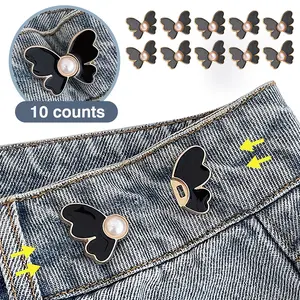 10 Counts Butterfly Waist Cinching Button, Reusable Pant Waist Tightener, Jean Buttons for Loose Jeans, No Sewing Tools