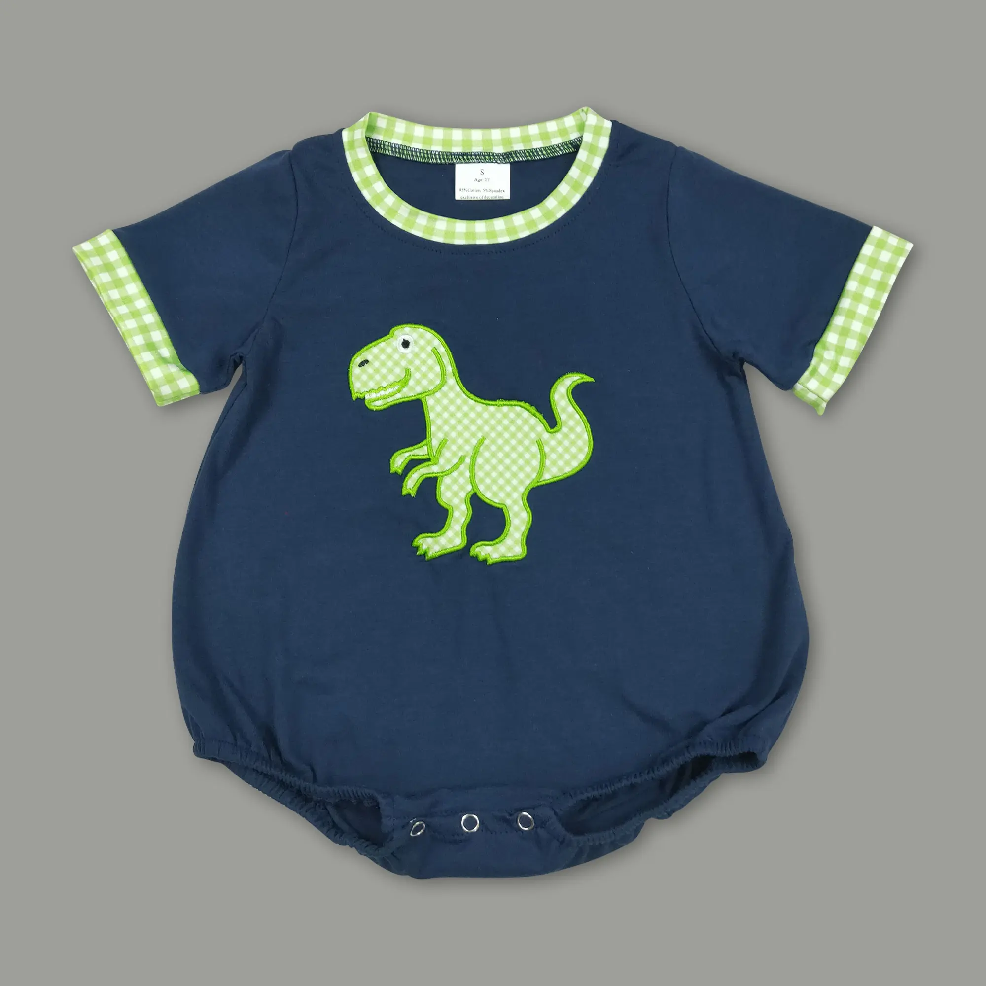Summer Baby Boy Dino Embroidery Bubble Onesie  Breathable & Cute, Cute Baby Ootd, Gentle Cotton Touch Baby Boys Bodysuits & One-Pieces