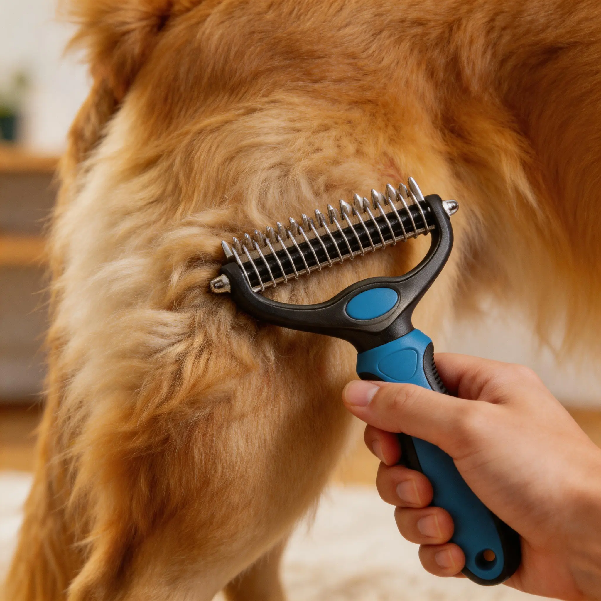 Pet Dematting Brush for Dogs Cats, Double Sided Grooming Comb, Undercoat Rake Tool for Removing Mats Tangles Loose Hair Shedding Fur, Professional Pet Grooming Supplies
