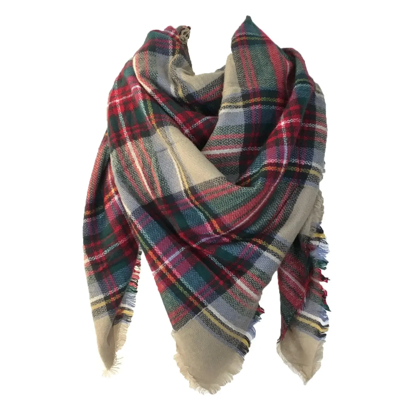 Fashion Culture Women's Cozy Plaid Oversized Blanket Scarf, Brown Multi