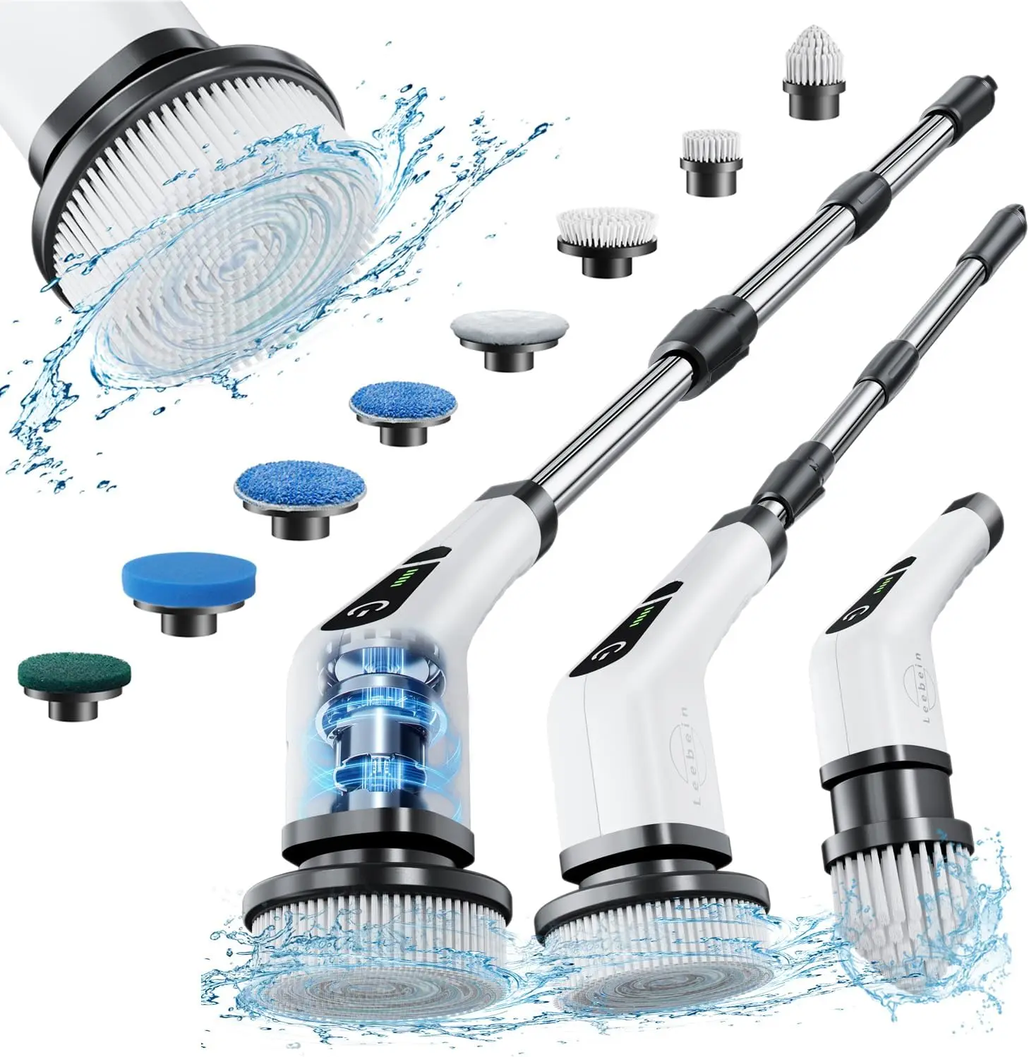 Leebein Electric Spin Scrubber, Cordless Cleaning Brush with 8 Replaceable Brush Heads, Tub and Floor Tile Power Scrubber Dual Speed with Adjustable