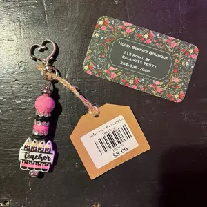 Holly Berry Boutique Teacher Appreciation Keychain Pink Pretty with Pencil Charm and Beads for Your Child Teacher or Yourself
