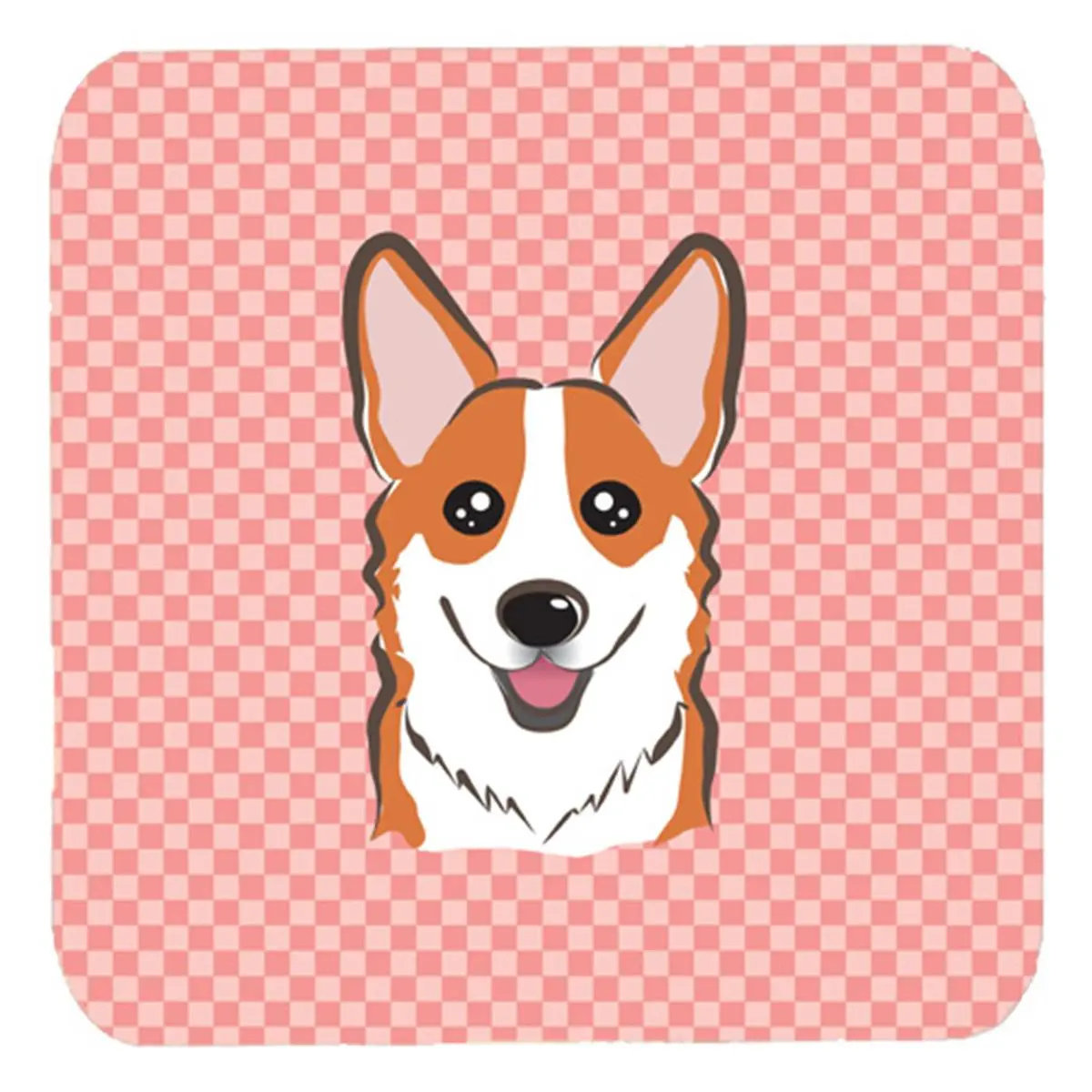 Checkerboard Pink Corgi Foam Coasters - 3.5x3.5 in, Set of 4, Kitchen Tableware, 3.5 X 3.5 In, Dishwasher Safe