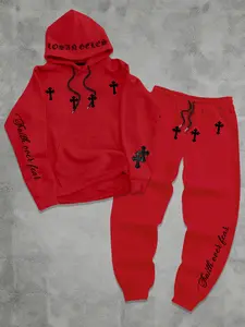 Men's 2-Piece Set Letter Print Hoodie and Drawstring Pants, Fall & Winter Casual Long Sleeve Hooded Top and Pants, Daily Wear