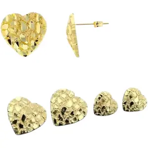 Heart Shape Nugget Earring 8mm-14mm Unisex Hip Hop Iced 14K Gold plated Stud Fashion Earrings