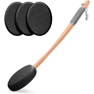 Lotion Applicator for Back, Feet, 4 Replacement Pads with 17" Curved Handle, Back Sunscreen Applicator for Kids, Elderly, Women, Apply Skin Cream Medicine Moisturizer Tanner, Black