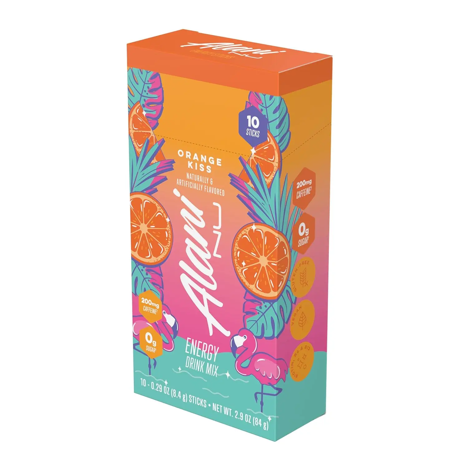 Alani Nu ORANGE KISS Energy Sticks | Energy Drink Powder | 200mg Caffeine | On-The-Go Drink Mix | Biotin, B Vitamins | Zero Sugar |10 Calories or less per 5.8G Packet | 10 Pack