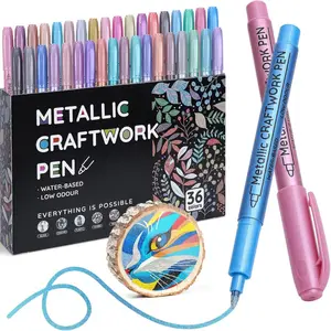 Metallic Paint Markers 12/24/36 Colors, Acrylic Paint Pens  for Rock Painting, Ceramic, Wood, Canvas, Plastic, Glass, Stone, Calligraphy, Card Making, DIY Crafts,1mm Nib Paint Pens Set