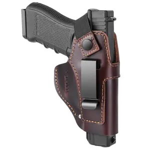 IWB Leather Gun Holster, Concealed Carry Gun Holster for Glock 17 19 43X/Taurus G2C G3 G3C/M&P 9mm .40 Shield/Sig P365 P220, Leather Holster for Right Hand Use, Adjustable Retention for More Size Pistols