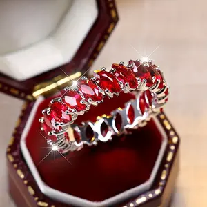 Shiny Cubic Zirconia Women's Eternity Ring - Red July Birthstone Ring White Version - Bohemian Wedding Party Bridal Accessory - Engagement Banquet Cocktail Anniversary Ring