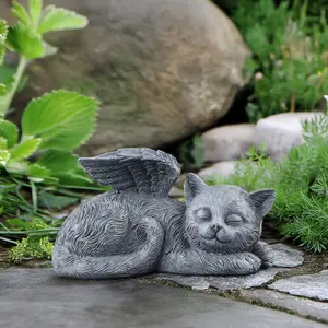 Resin Statue Pet Tombstone Animal Ornament Memorial Stone Garden Craft Angel Cat Dog Pet Memorial Decoration Garden Sculptures Statues Garden Accessories