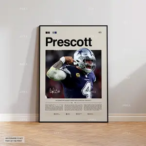 Dak Prescott Poster, Prescott Dallas Cowboys Print, Framed Prescott Art, Cowboys Wall Decor, NFL Print Fan Gift Idea, Dak Prescott Art