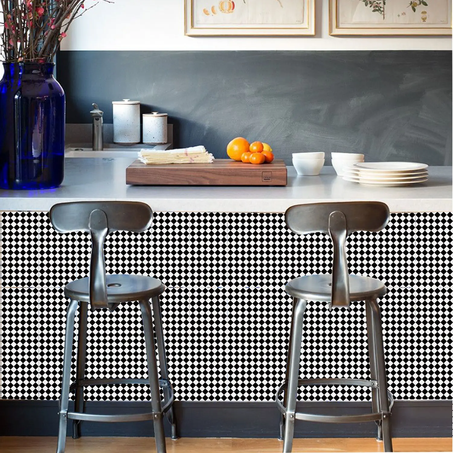 15 Pcs Classic Diamond Checkerboard Tile Sticker, Premium Matte Texture, Waterproof & Non-Slip, Unique Home Decor, Wall Stickers